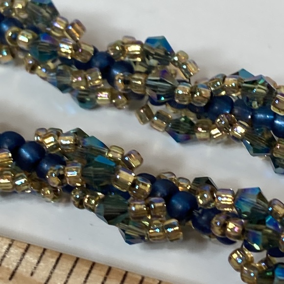 Iridescent Blue Twisted Seed Bead Necklace - Picture 11 of 14